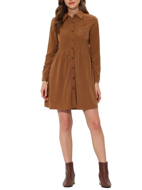 Allegra K Women's Button Down Corduroy Shirt Dresses - Walmart.com