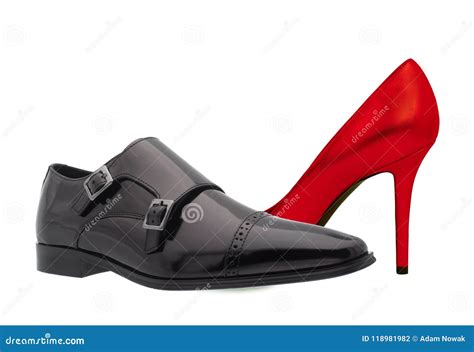 Black and Red Shoe. Men`s and Women`s Footwear. Stock Photo - Image of ...