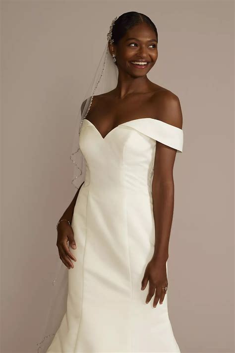 Off-Shoulder Satin Mermaid Wedding Dress | David's Bridal