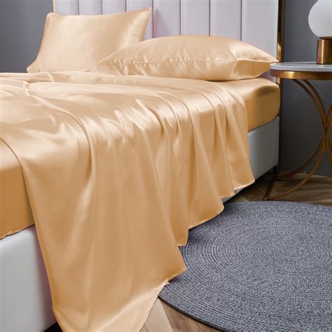 ANMINY 3-Piece Satin Silk Bed Sheet Set, Twin - Deep Pocket Champagne ...