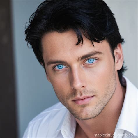 Attractive Man with Blue Eyes and Black Hair | Stable Diffusion Online