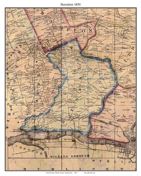 Bensalem Township, Pennsylvania 1850 Old Town Map Custom Print - Bucks ...
