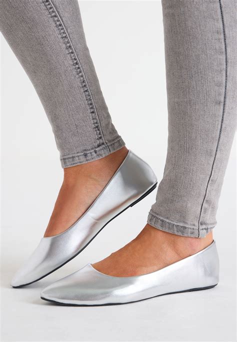 Womens Silver Pointed Ballet Pumps | Peacocks