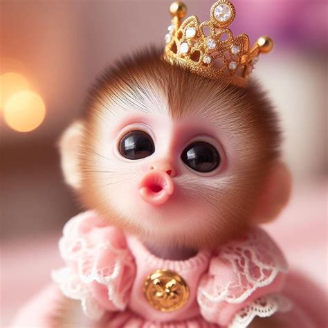 Cute Monkey with a Crown and Pink Dress