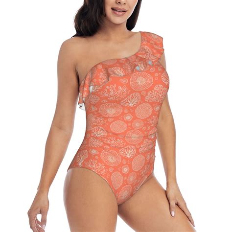 One Piece Swim Suits for Women 2024 - Beautiful Corals Ruffle Bathing ...