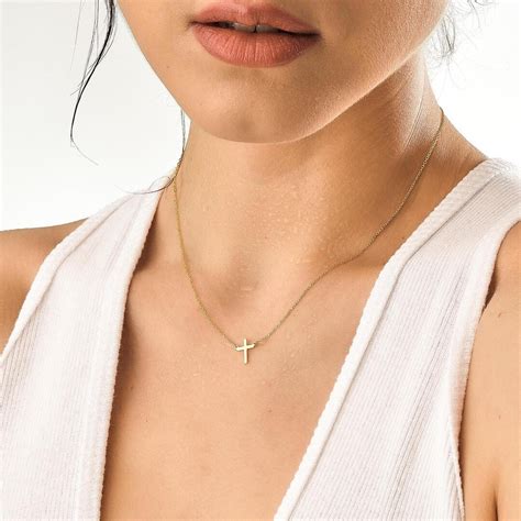 14k Solid Gold Tiny Cross Necklace ∙ Dainty Cross Choker for Women ∙ ...