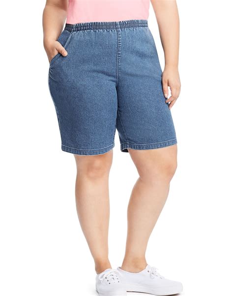 Just My Size Womens Stretch Denim 2-Pocket Pull-On Shorts, 2X, Light ...