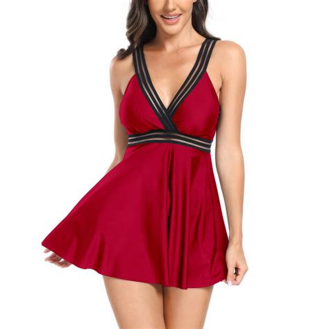 Yufatyle Full Coverage Bikini Sets for Women One Piece Swimdress ...