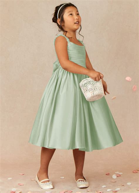 Dusty Sage Azazie Cutie Pie A-Line Pleated Matte Satin Tea-Length Dress ...