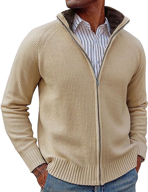 PJ PAUL JONES Mens Full Zip Cardigan Sweater Slim Fit Stand Collar Zip ...