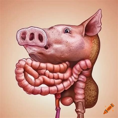 Illustration of pig's digestive system with flowers on Craiyon