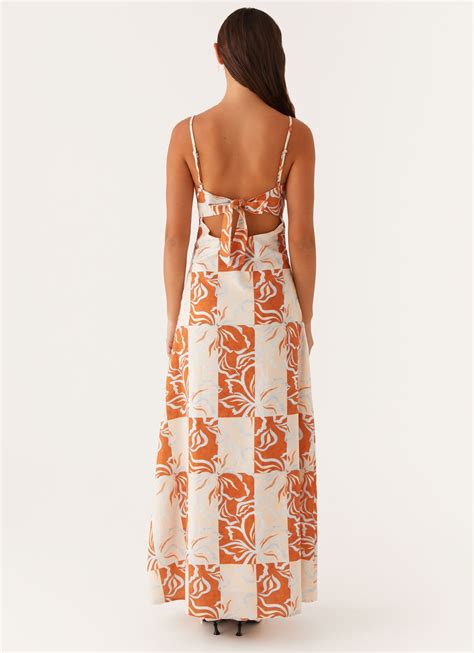 Flora Linen Maxi Dress - Orange Blue Floral - Peppermayo