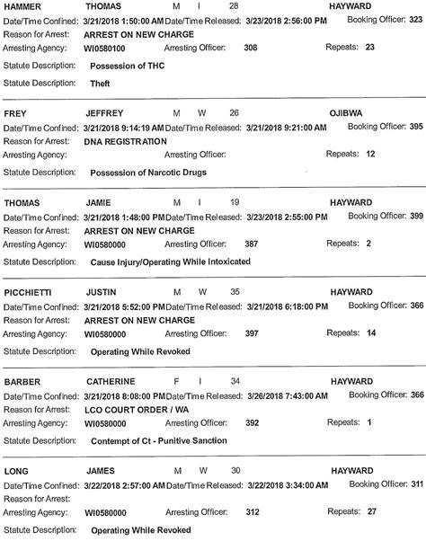 Sawyer County Jail Bookings from 3/16 to 3/22 | Recent News ...