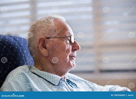 Portrait of Old Man in Pajamas on Sofa Stock Image - Image of face ...