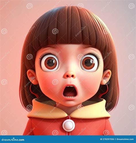 Kawaii Girl with a Surprised Expression, Her Eyes Wide and Mouth Open ...