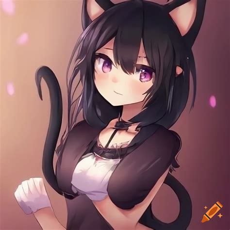 Black haired anime cat girl portrait on Craiyon