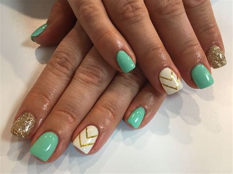 Mint Green Nails With Gold at Carol Santana blog