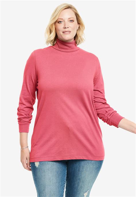 Plus Size Turtleneck Long Sleeve Perfect Tee - Walmart.com