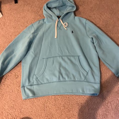 Aqua blue polo hoodie, size large, but kind of runs... - Depop