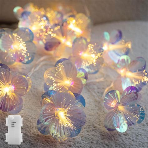 Amazon.com: YOLIGHT Fiber Optic Flower String Lights Battery Operated with Timer, 6.5ft 10 LED ...