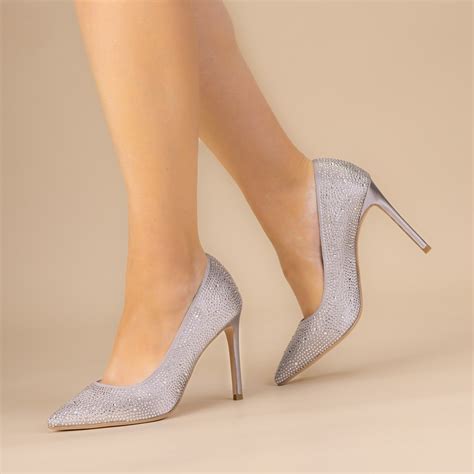 Silver Embellished Shoes Cynthia Silver Glitter Heels