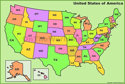 U.S. State Abbreviations Map - Ontheworldmap.com