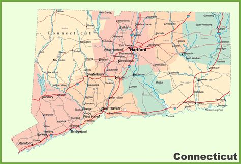 Connecticut road map with cities and towns - Ontheworldmap.com