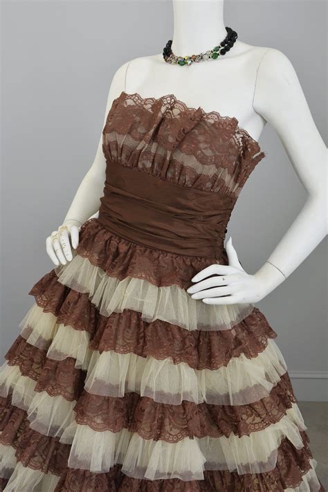 Betsey Johnson 50s Style Brown Tiered Lace Party Prom Pinup Dress ...