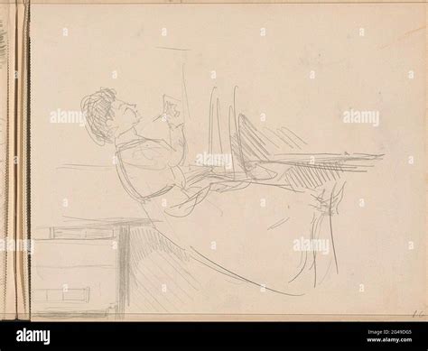 Standing woman, bent over a table. She writes possible. Leaf 16 Recto ...