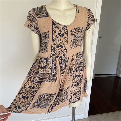 Lined Nude Mini Celtic Print Summer Dress S. 🌿 Great... - Depop