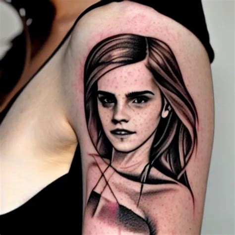 girl with tattoo of emma watson on arm back | Stable Diffusion