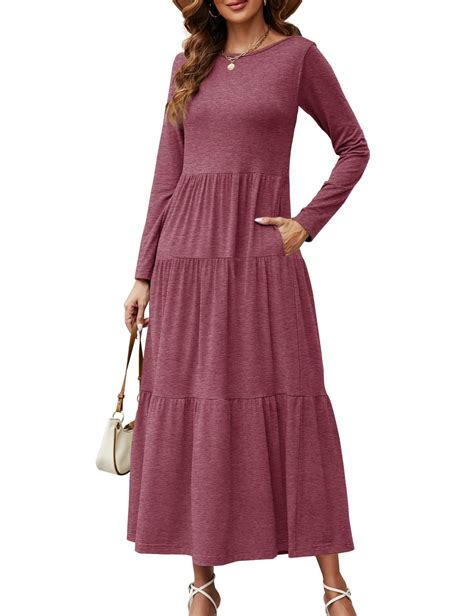 Sopliagon Women's Long Sleeve Loose Maxi Dress Tiered Fall Casual Long ...