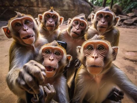 Group of Monkey Taking a Selfie Funny Photo AI Generated | Premium AI ...