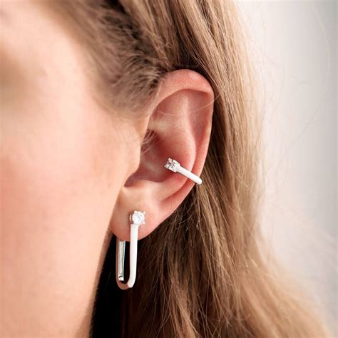 White Enamel U Hoop Earrings By Gold Trip