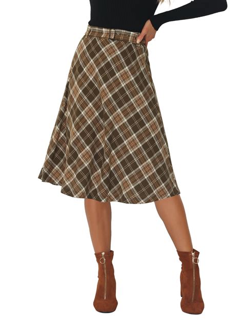 INSPIRE CHIC Tartan Plaid Skirt for Women's High Waist Belted Retro A ...