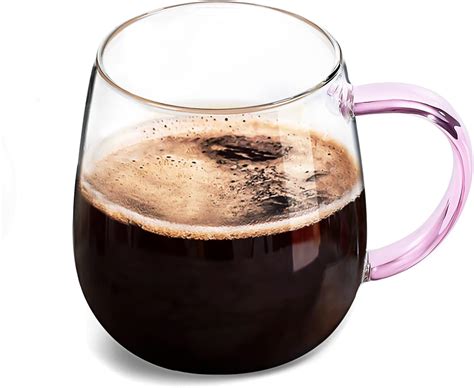 Amazon.com | MAQQL Clear Glass Mug with Handle, Pink Handle/16oz ...