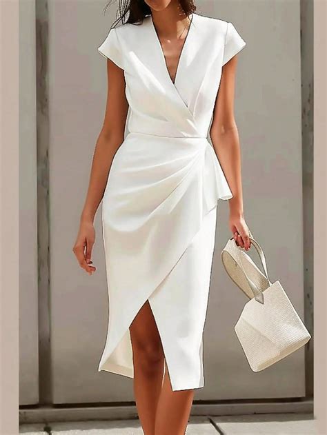 Women's Elegant Solid Color Tied Waist Mid-Length Wrap Dress | Midi ...