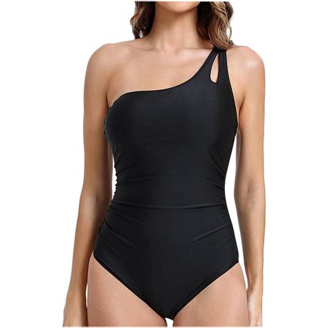 Bigersell One Shoulder One-Piece Swimsuits for Women Front Ruched ...