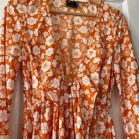 ASOS Women's Orange and White Dress | Depop