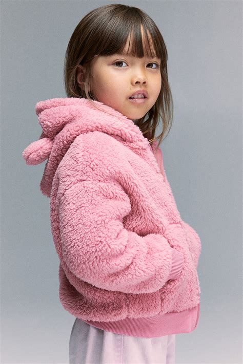 Hooded Teddy Fleece Jacket - Light pink - Kids | H&M US