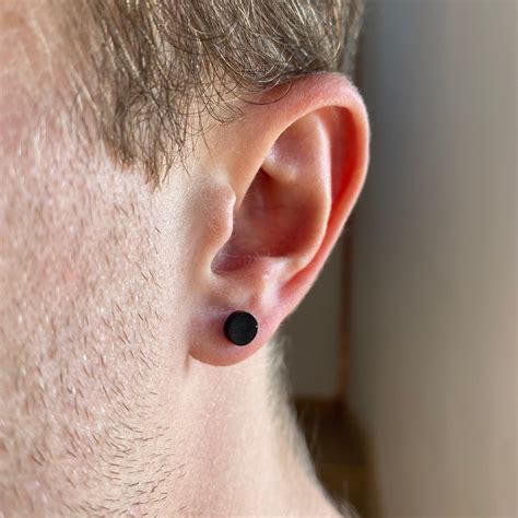 Mens Earrings - Black Stud Earrings Men - 6mm Round Steel Silver Stud ...