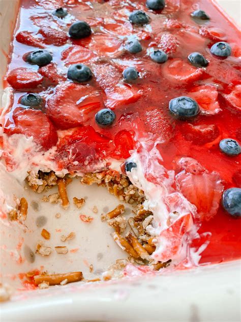 Strawberries n' Cream Pretzel Salad Dessert Recipe - Simply Taralynn ...