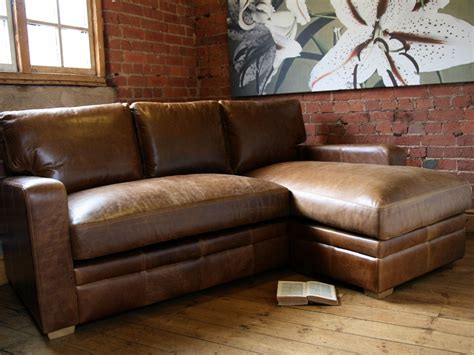 Furniture: Comfortable Brown Leather Sofa With Fluffy Chaise Beside ...