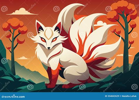Kumiho the Nine-tailed Fox Mythical Creature Korean Folklore Sitting in ...