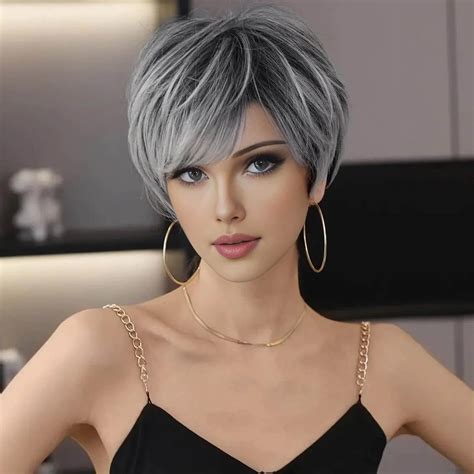 Amazon.com : MIMAN Short Grey Wigs for Women Pixie Cut Wig Natural ...