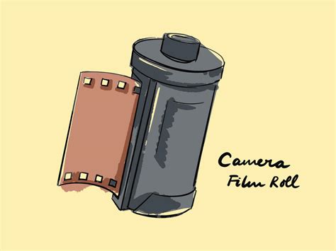 Cartoon styled art with messy coloring style. Outlined camera film roll vector illustration ...
