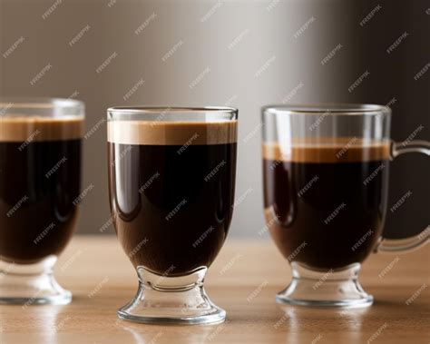 Premium Photo | Three glasses of coffee with a small amount of liquid ...
