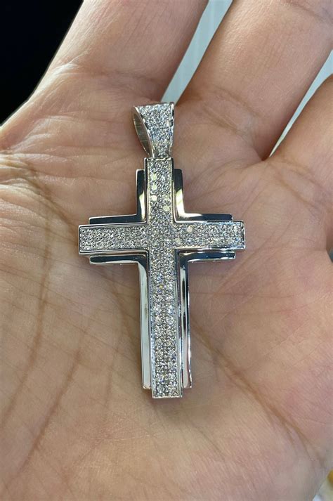 Mens Diamond Cross Pendant, Mens Cross Necklace, Man Diamond Cross, 14K ...