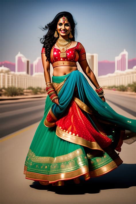 Lexica - Indian female wearing lehenga roller skating in Las Vegas