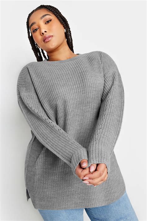 YOURS Plus Size Grey Drop Shoulder Knitted Jumper | Yours Clothing